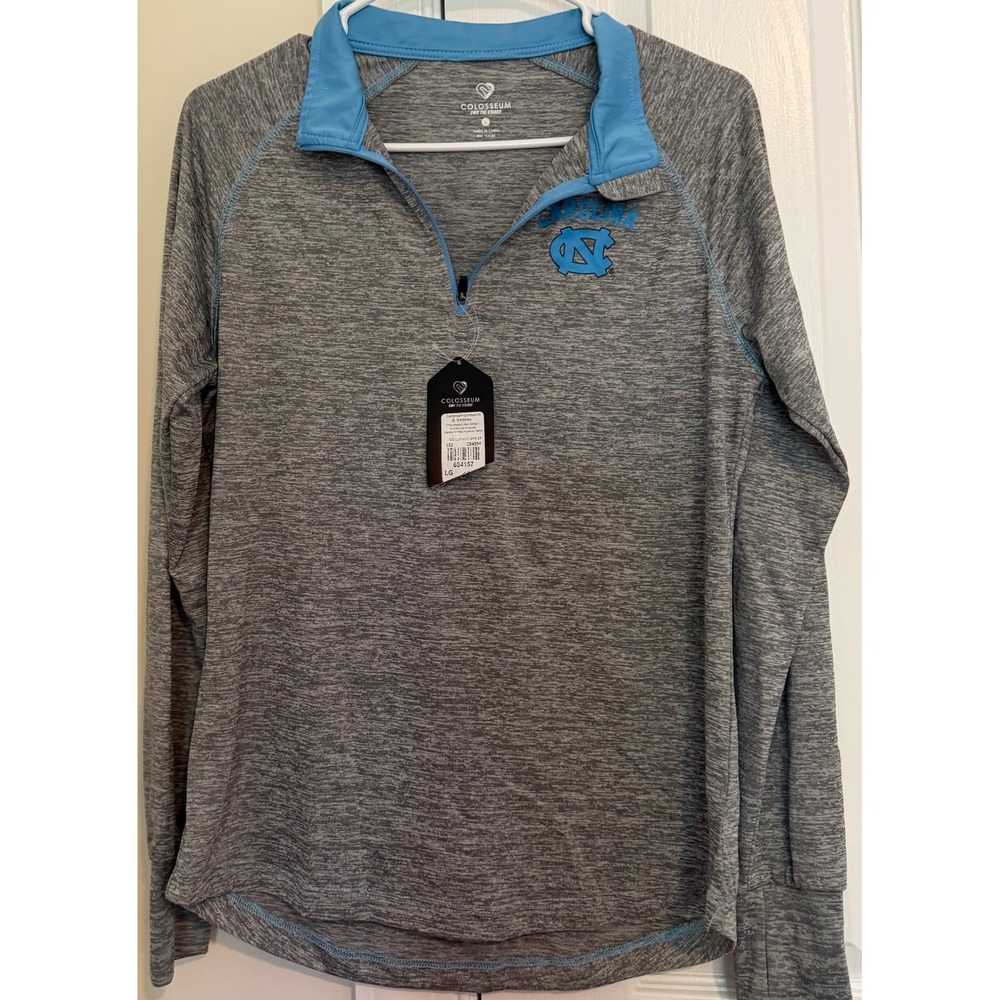 Colosseum UNC North Carolina Tar Heels Grey Space Dye Quarter Zip Pullover LG